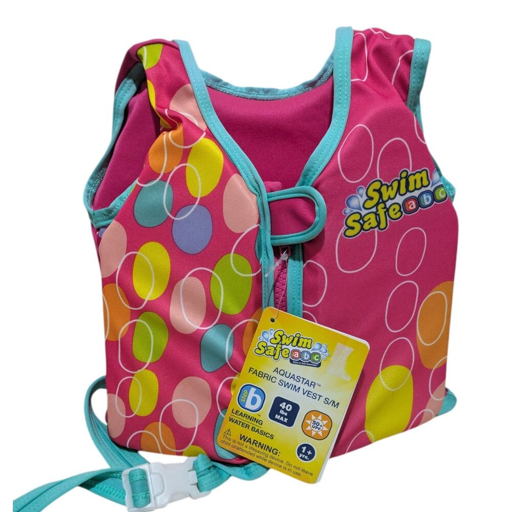 Swim Safe ABC Aquastar Kids Swim Vest Life Jacket Pink S/M 40 lbs Max New